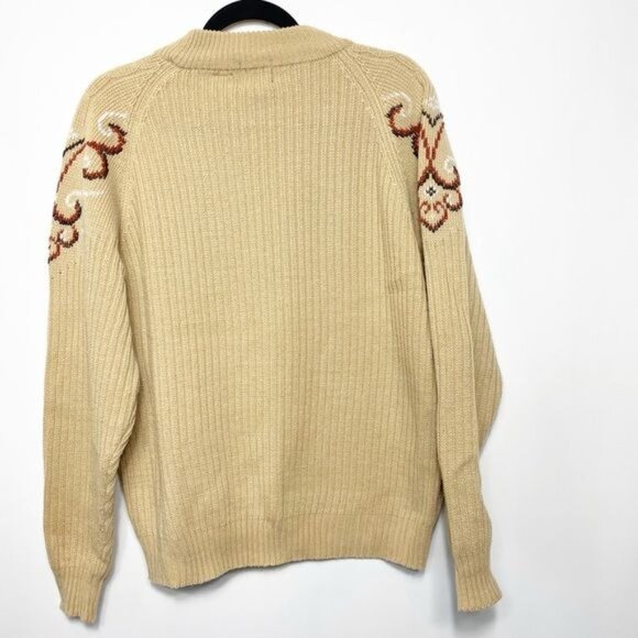 Vintage 1970s DKP Beige Knit Sweater With Ornate Embroidered Pattern Size XL - Picture 3 of 8